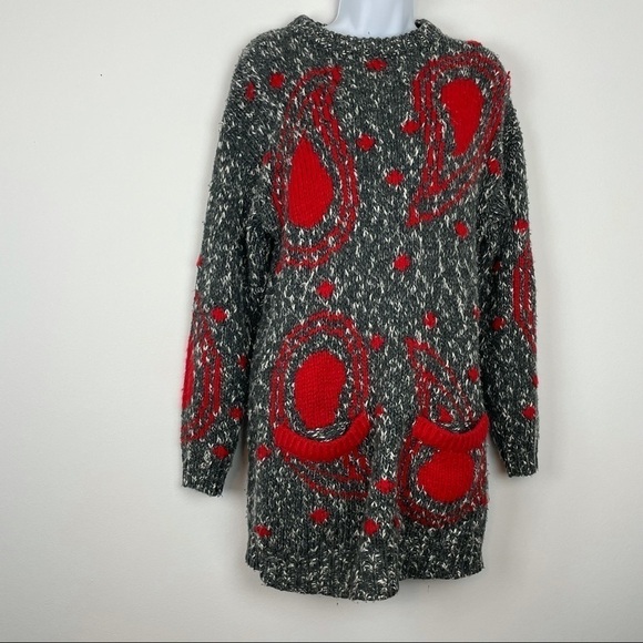 Susann D Red Gray Paisley Knit Sweater Dress Vintage Size Small Wool Blend - Picture 1 of 8